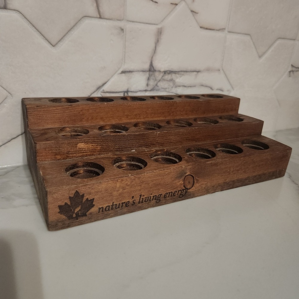 Rustic Wood Essential Oil Rack 3 Tier 18 Bottle Display Shelf Nature's‎ Living